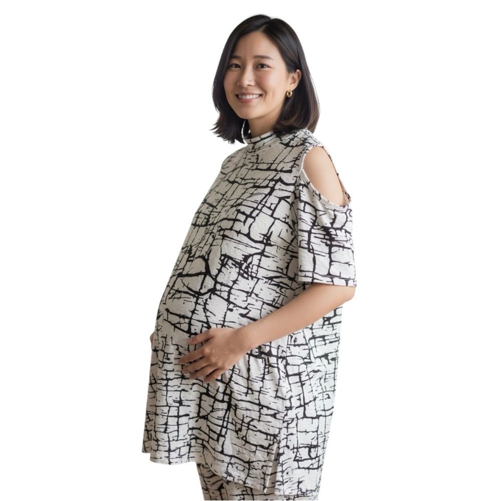 ASOS Woman’s Maternity Cold Shoulder White and Black Blouse size 8